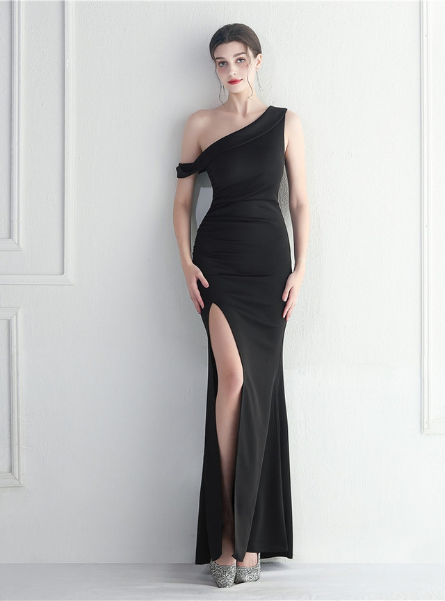 Irregular Hollow Split One Shoulder Dress