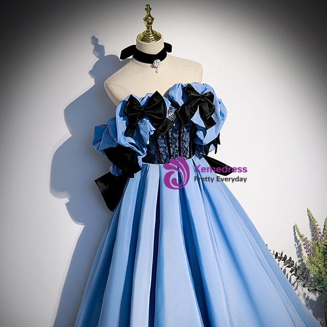 Satin Front Bow Dress in Blue