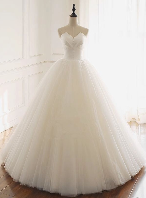 Ruched Strapless Satin Vintage Floor Length Tulle Bridal Gown