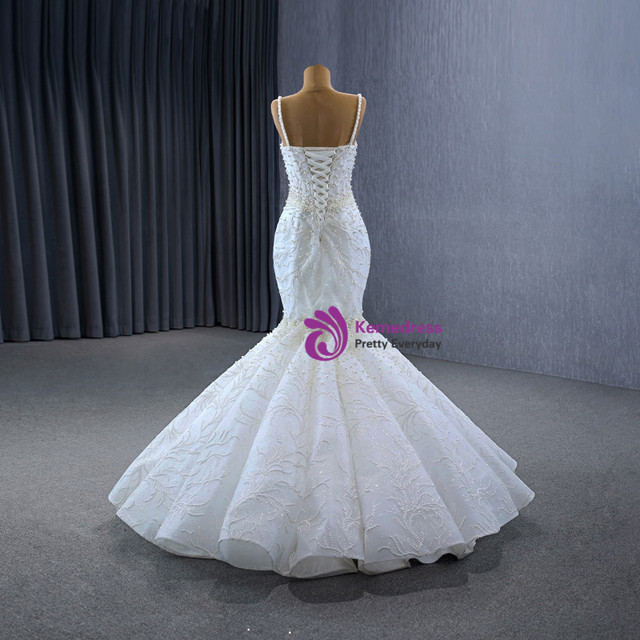 MisShow White Mermaid Wedding Dress – Lace & Pearls