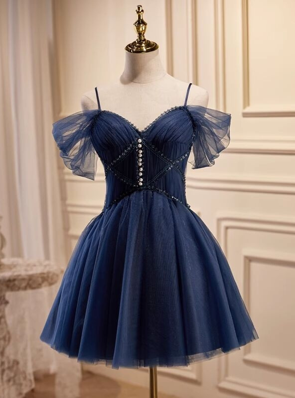 Ivory Tulle Spaghetti Straps Pleats Homecoming Dress main image 0