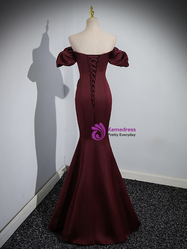 Simple Mermaid Long Prom Dress Burgundy Off the Shoulder Formal Dress OP306 main image 1