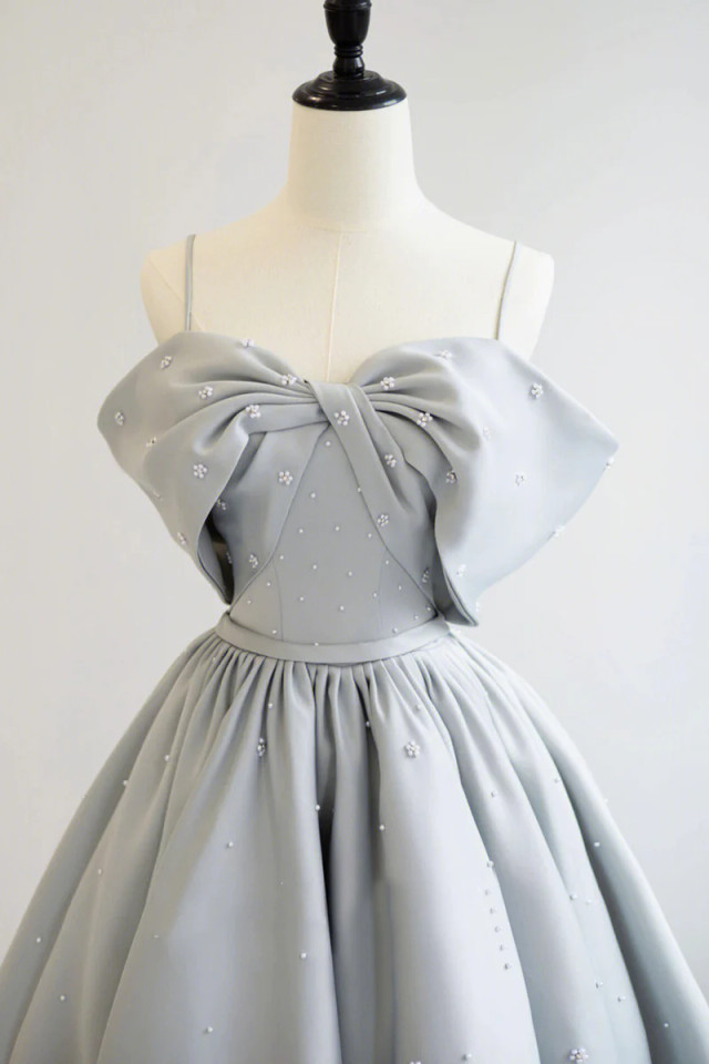 Full of charm Spaghetti Straps Satin Grey Pink Prom Dress main image 1