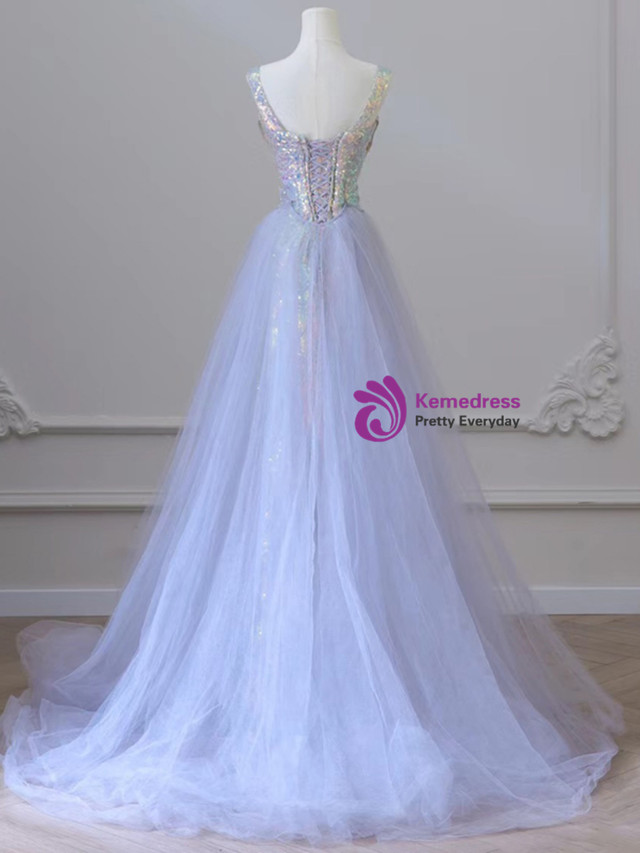 Halter Cross Shiny Sequins Purple Mermaid Prom Dresses main image 0