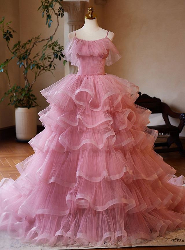18085 indigo Transparent Layered Tulle Princess Dress