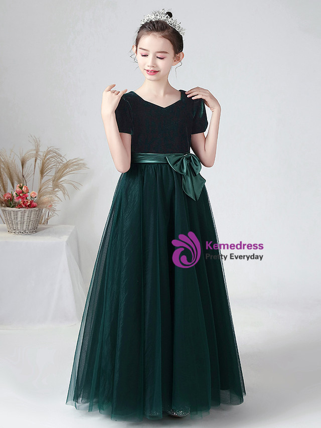 Ruffle Sleeves Velvet and Tulle Flower Girl Dresses