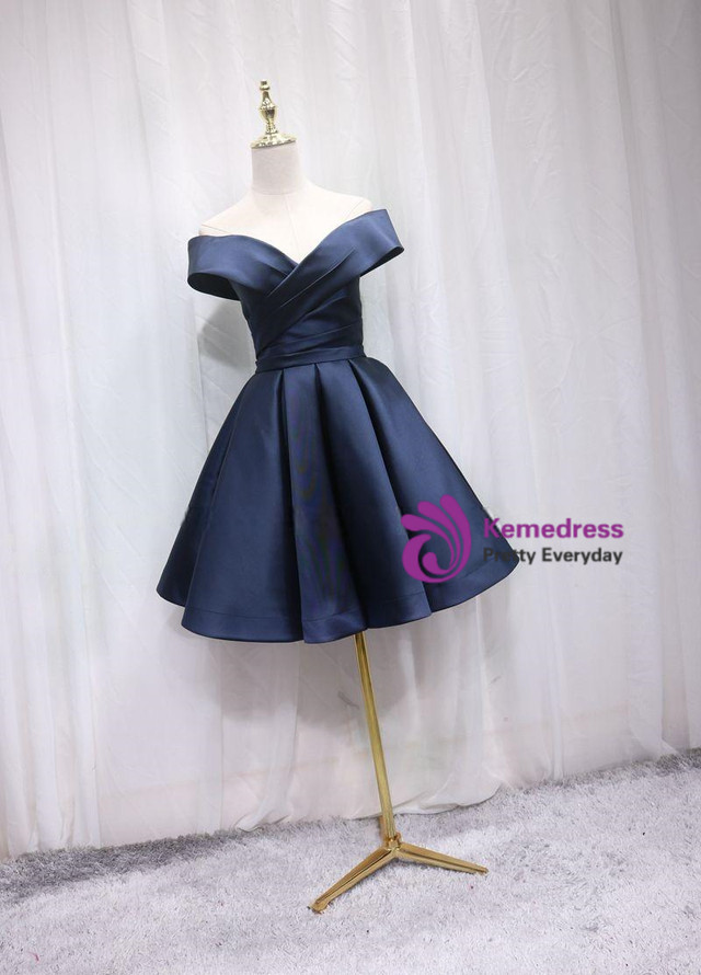 Blue Satin Off the Shoulder Homecoming Dress main image 0