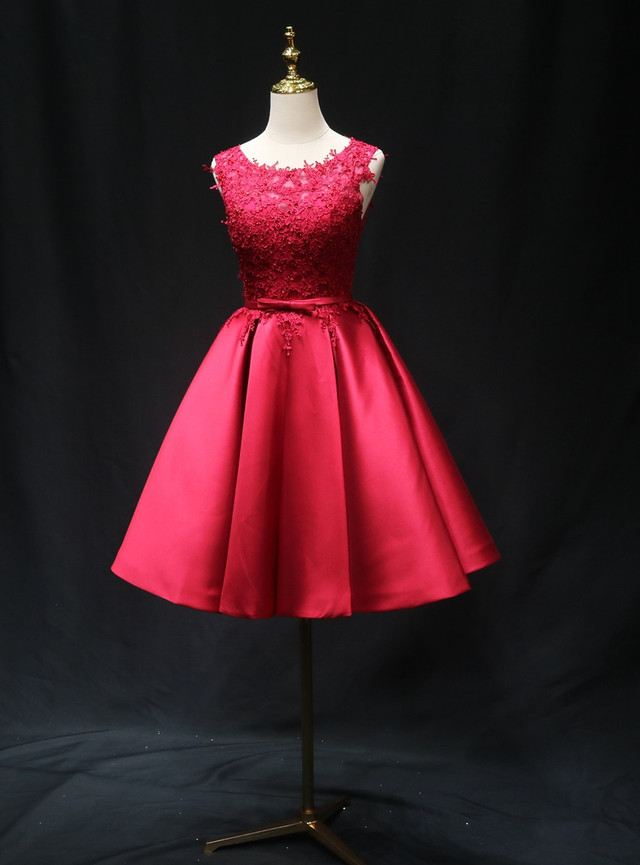 Burgundy Short Sleeve Homecoming Dress main image 1