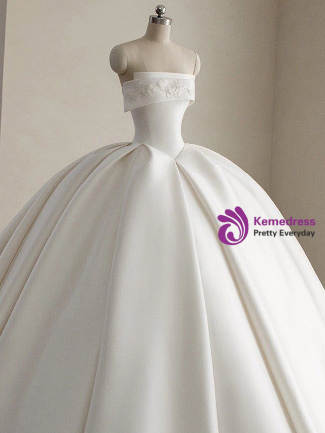 Vintage Ball Gown White Satin Wedding Dresses C130