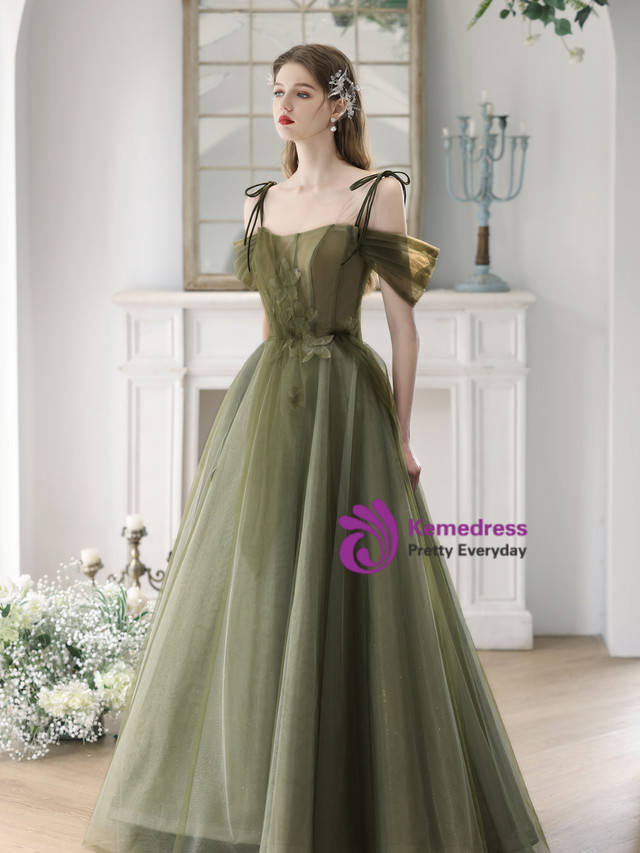 Spaghetti Straps Sheath Tulle Prom Dresses Dark Green Plus Size