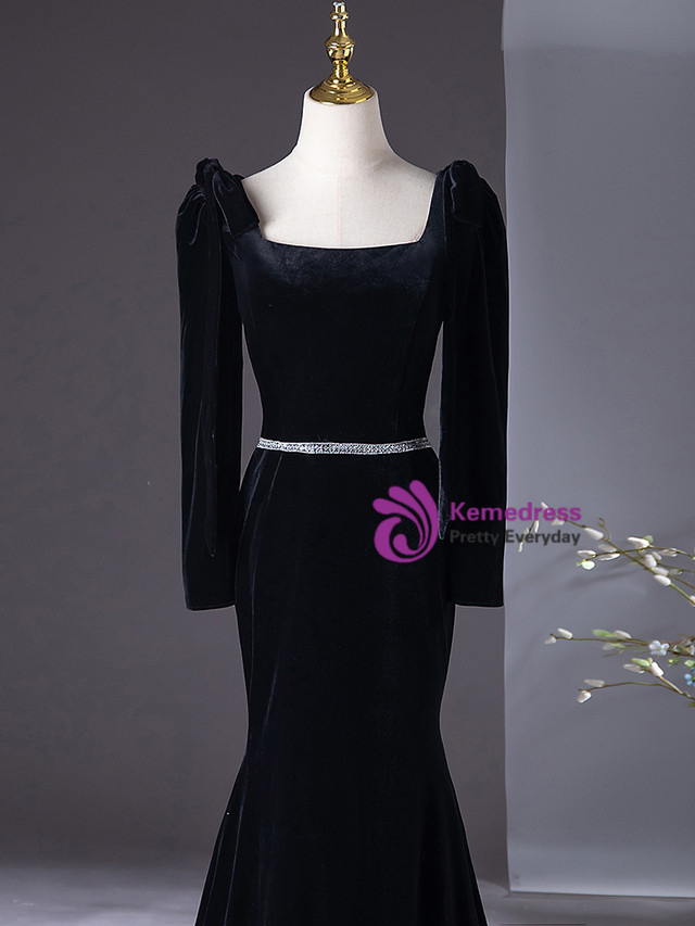 Black Velvet Prom Dresses Long Mermaid Formal Party Gowns Evening Dress Y6518 main image 1