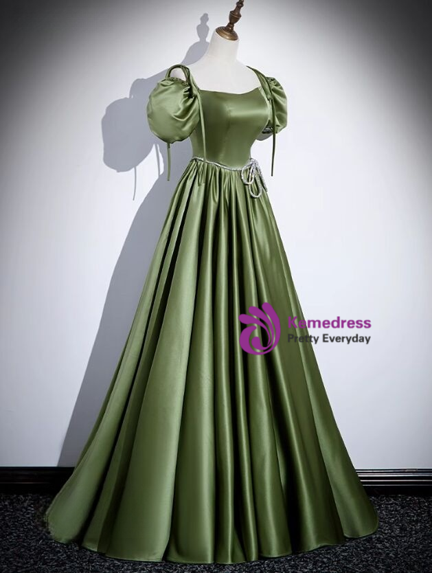 Elegant Long Dark Green Spaghetti Straps Prom Dress With Ruffles main image 1