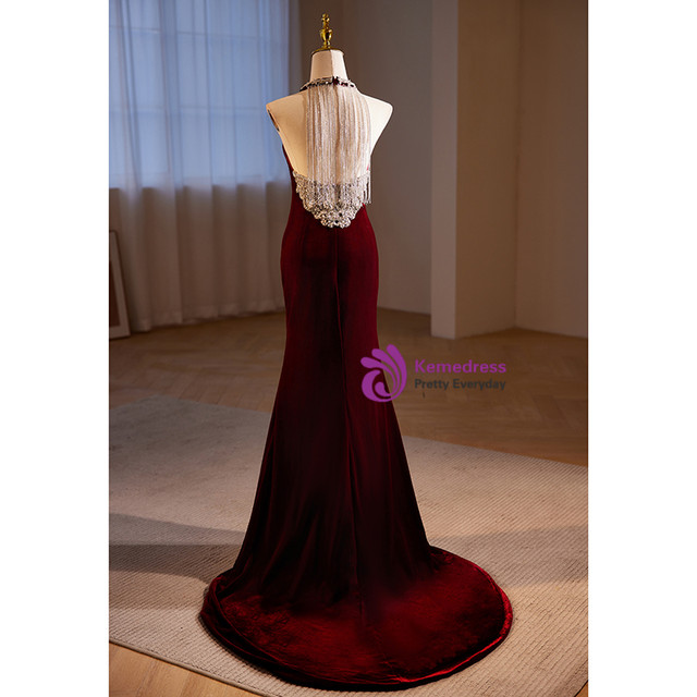 Charming Burgundy Halter Sleeveless Long Plus Size Prom Dress