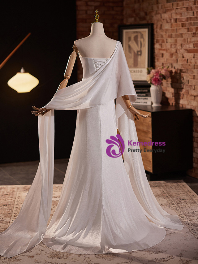 Sexy Strapless Red Chiffon Pleated Mermaid Long Evening Dress Wedding Guest Dress SP399