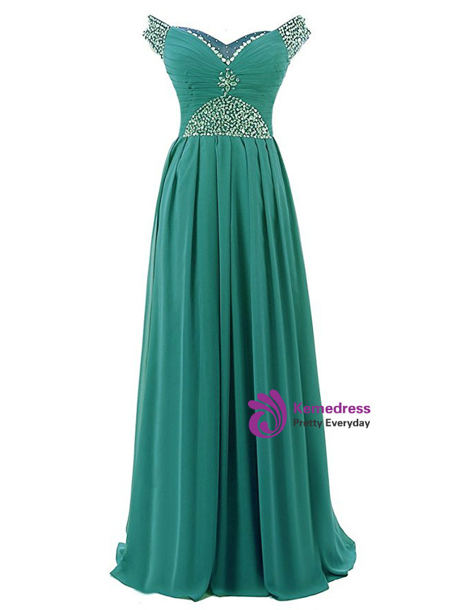 A-Line Off-the-Shoulder Pleated Chiffon Bridesmaid Dress in Sea Glass main image 1