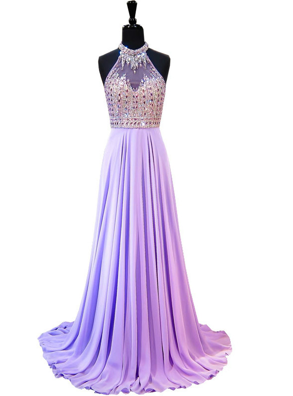 A-line Sparkling Diamond Open-Back Floor-Length Gown Lilac main image 1
