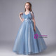 Dusty Blue Flower Girl Dresses with Spaghetti Straps & Lace Appliques