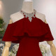 Red Halter Beading Illusion Appliques Mermaid Evening Gowns JTE267