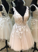 V-neck Appliques Homecoming Dress  Tulle Short Prom Dress Party Dress,PH301