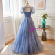 Blue Tulle Puff Sleeve Beading Sequins Evening Prom Dress main image 0