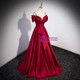 Burgundy Spaghetti Straps Pleats Wedding Guest Dress main image 1