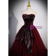 Glamorous A-Line Strapless Floral Bow Burgundy Tea Length Prom Dress For Sale