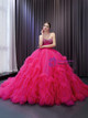 Sweetheart Sheath Flower Appliqued Tulle Gown Fuchsia Plus Size main image 1