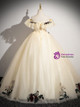 Champagne Tulle Ruffles Long Backless Lace Appliques Quinceanera Dress main image 0