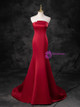 Burgundy Long Mermaid Asymmetrical Ruffles Satin Tulle Prom Dress with Sleeves main image 1