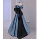 Satin Bow Waist Sparkly Lace Strapless Ruffle Tiered Prom Dress in Baby Blue
