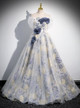 A Line Sleeveless Prom Dress with Flower Strapless Tulle and Appliques Sequins