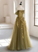 Green Ball Gown Appliques Off the Shoulder Tulle Prom Dresses LBQ4055 main image 1