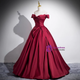 Fashion Burgundy Satin Pleats Prom Dress A Line Elegant Ball Gown Y7661