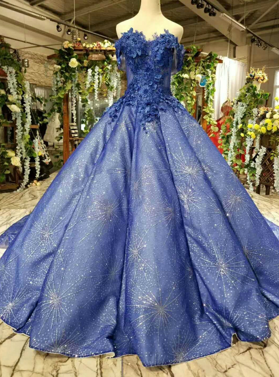 Red Ball Gown Sequins Off the Shoulder Gold Appliques Luxury Wedding Dress