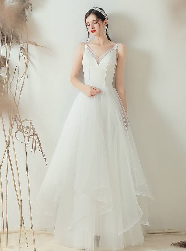 See Through Top Chiffon Beach Wedding Dresses White