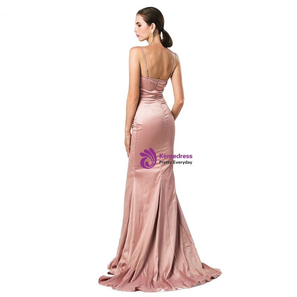 In Stock:Ship in 48 Hours Pink Satin Spaghetti Straps Party Dress