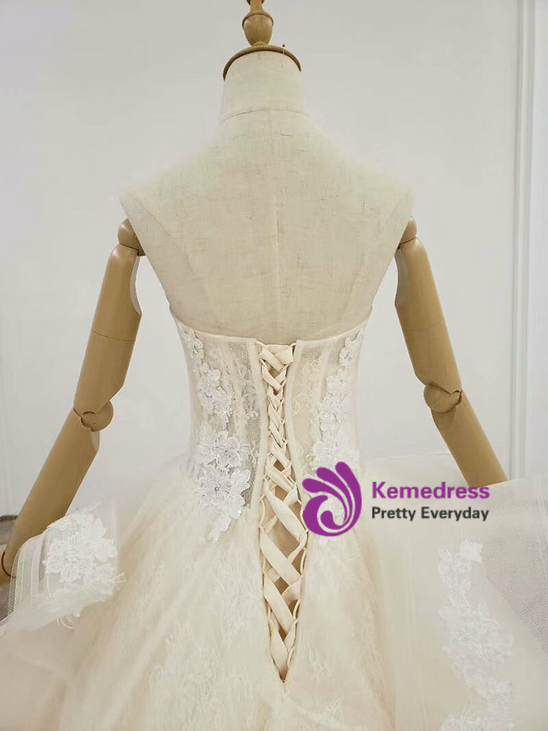 Stunning Red Tulle Sweetheart Appliques Lace Up Ball Gown Wedding Dresses, WD0150