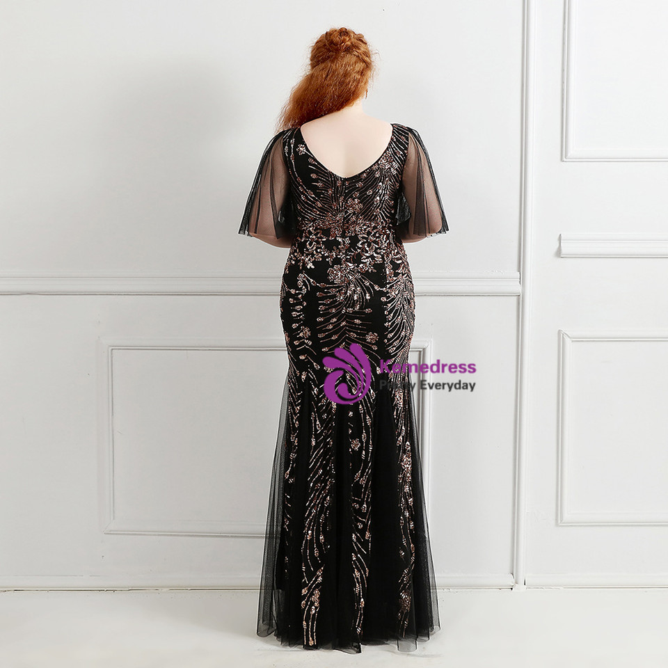 Mermaid Floor Length Long Sleeves Sequined Patterns Plus Size Tulle Prom Dresses