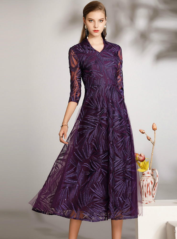 Tulle Off The Shoulder Dark Purple Mother of the Bride Dresseswith Sleeves main image 0