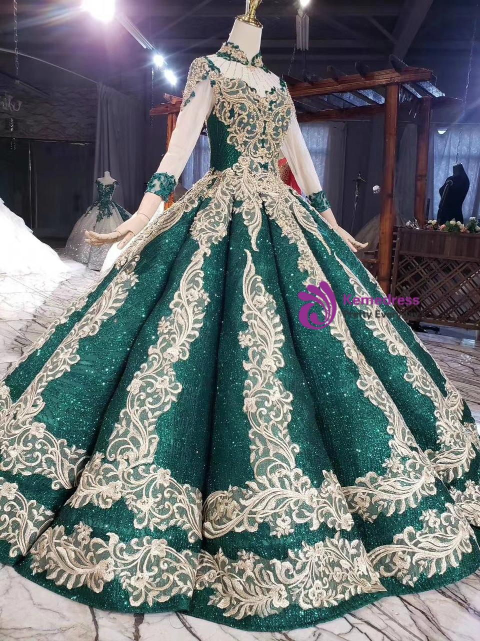 Looking For Cute And Stylish Green Ball Gown Sequins Gold Appliques ...