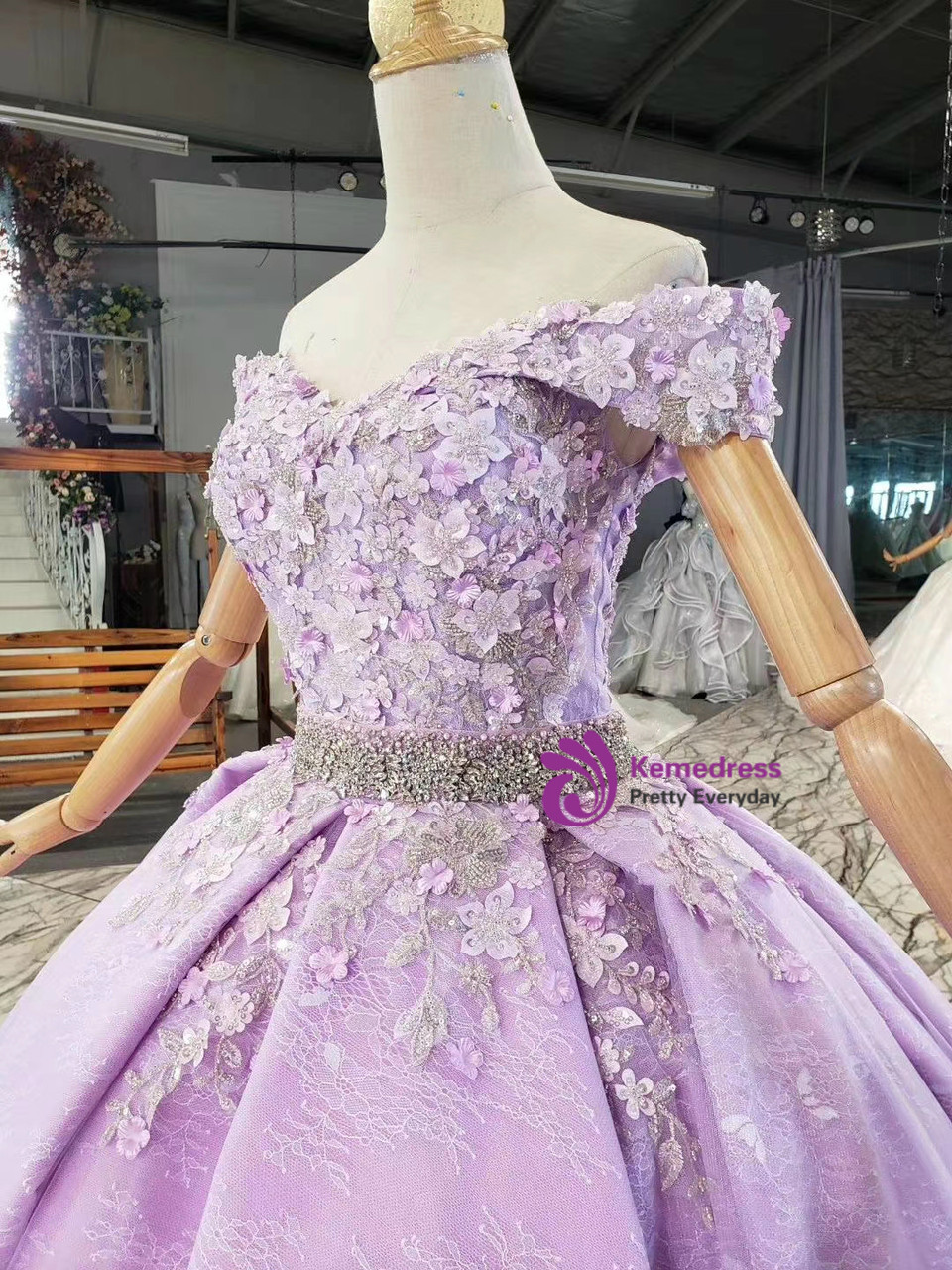 Shop For The Perfect Purple Ball Gown Tulle Appliques Off the Shoulder ...
