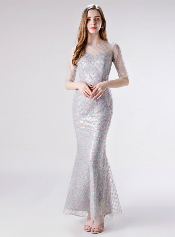 Short Sleeve Maxi Tulle A - Line Plus Size Prom Dress ses2161-b