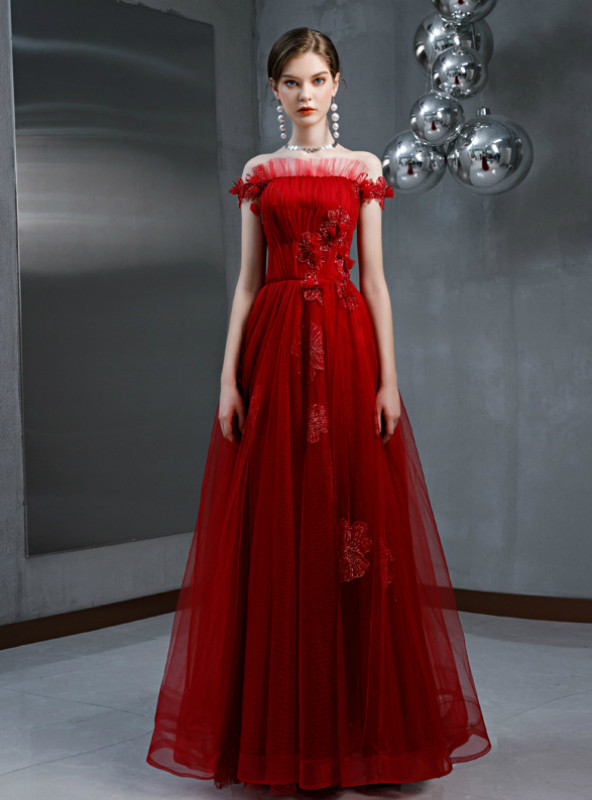 Glamorous Off-The-Shoulder Appliques Tulle A-Line Formal Dresses main image 1