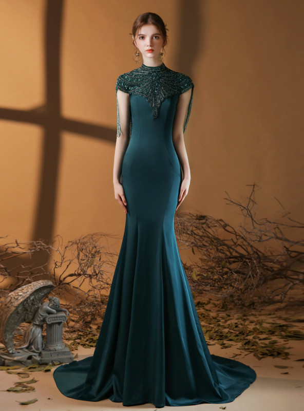 Premiere | Burgundy Boat-Neck Maxi Dress With Open-Back And Cape-Sleeves main image 1