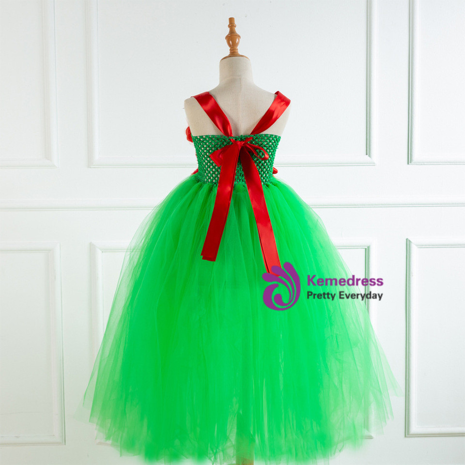 Green Tulle Handmade Flower Tutu Dress