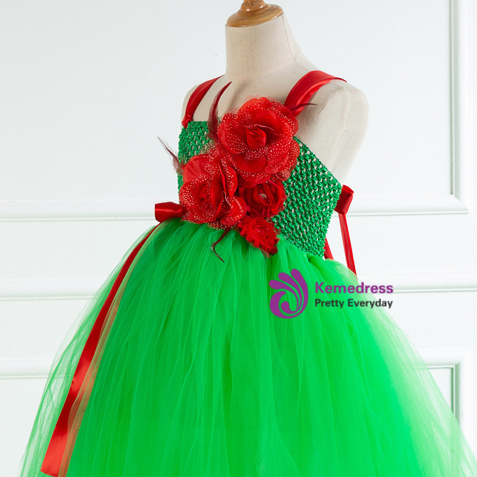 Green Tulle Handmade Flower Tutu Dress