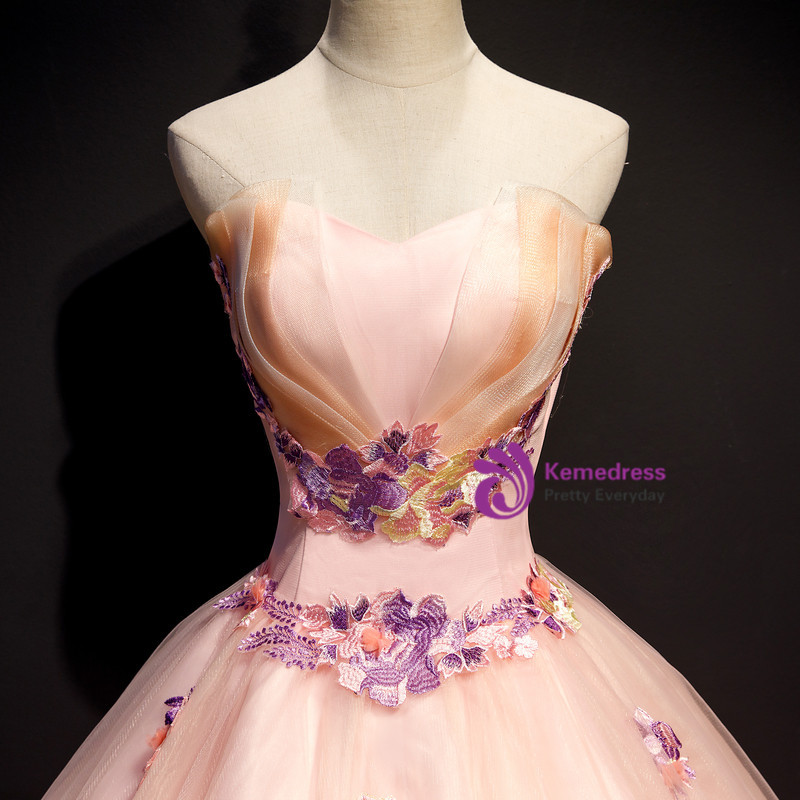 Pink Tulle Princess Dress Pink Ball Gown Elegant Applique Quinceanera Dresses Y580