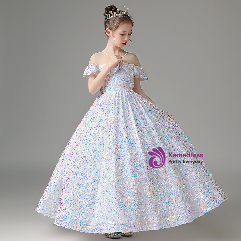 Elegant White Lace Ball Gown for Flower Girls