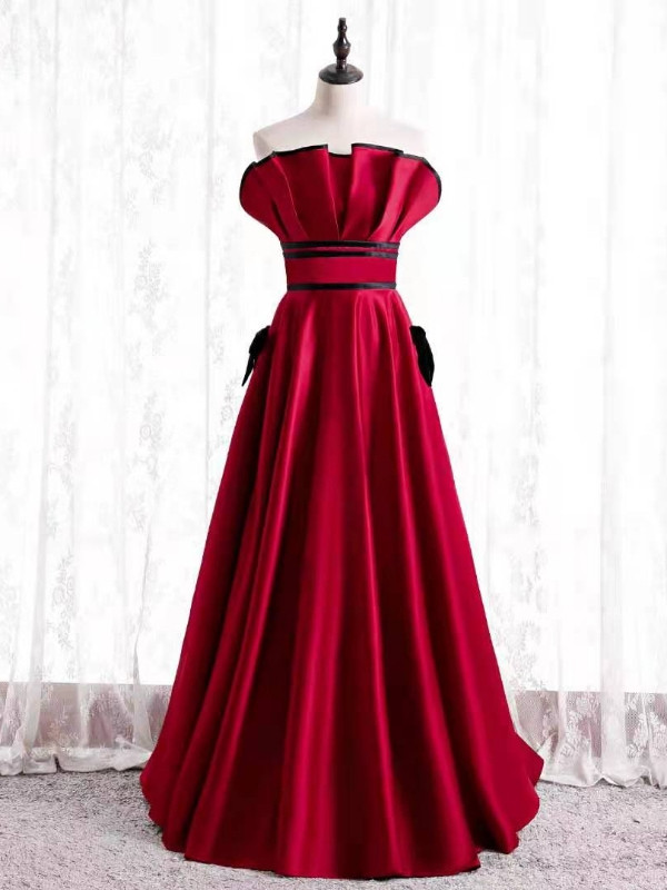 Fashion Burgundy Satin Pleated Mini Prom Dress Homecoming Dress With Neck Flowers  cc1785