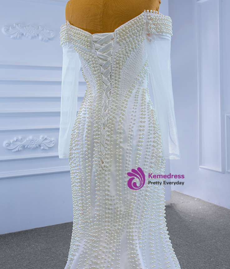 Vintage Mermaid Strapless White Tulle Long Wedding Dresses With Beads